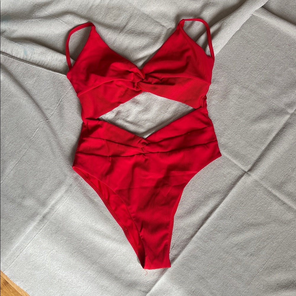 Red Cutout One Piece Swimsuit Berlook XL